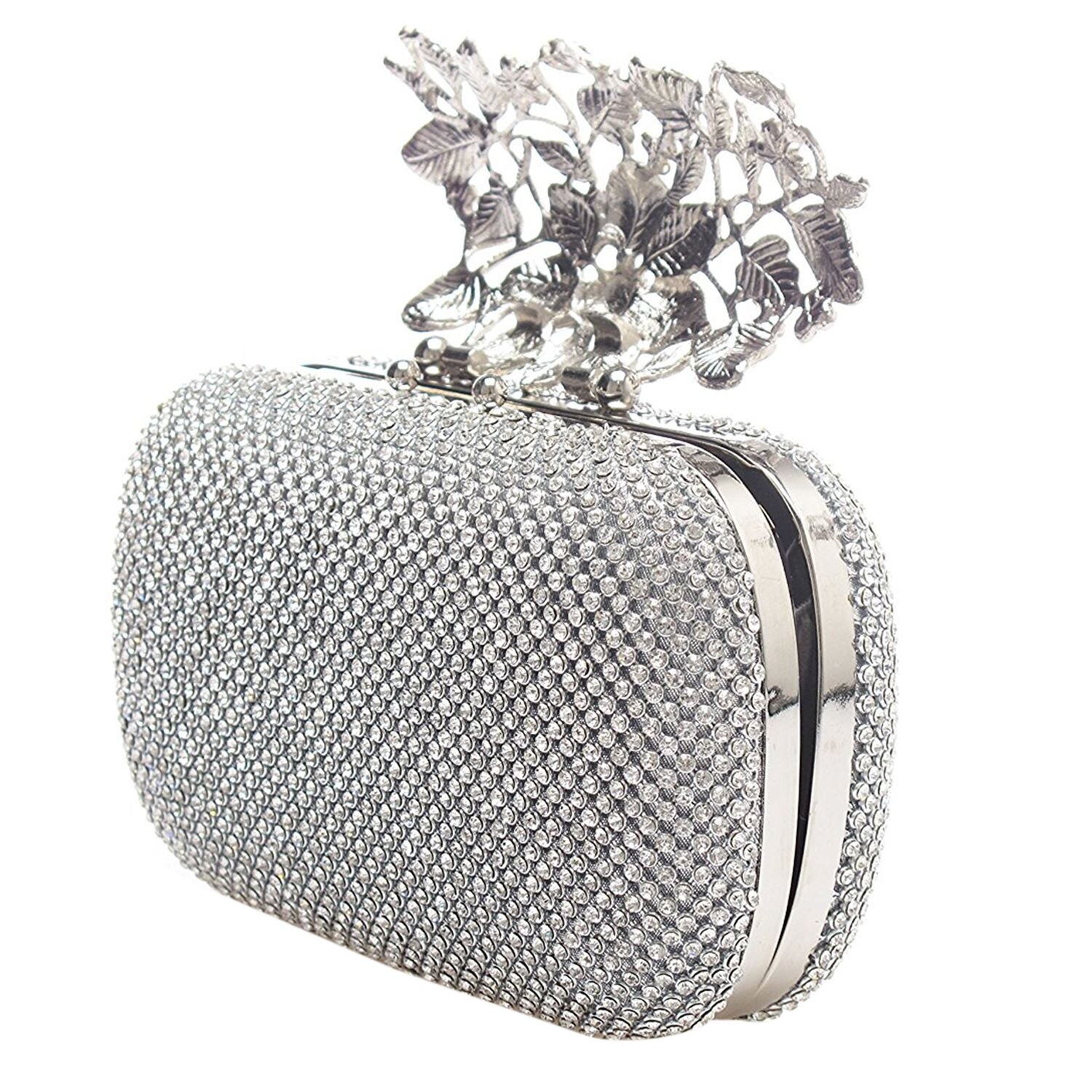 Unieke Sluiting Zilver Diamante Crystal Diamant Avondtasje Clutch Purse Party Bridal Prom