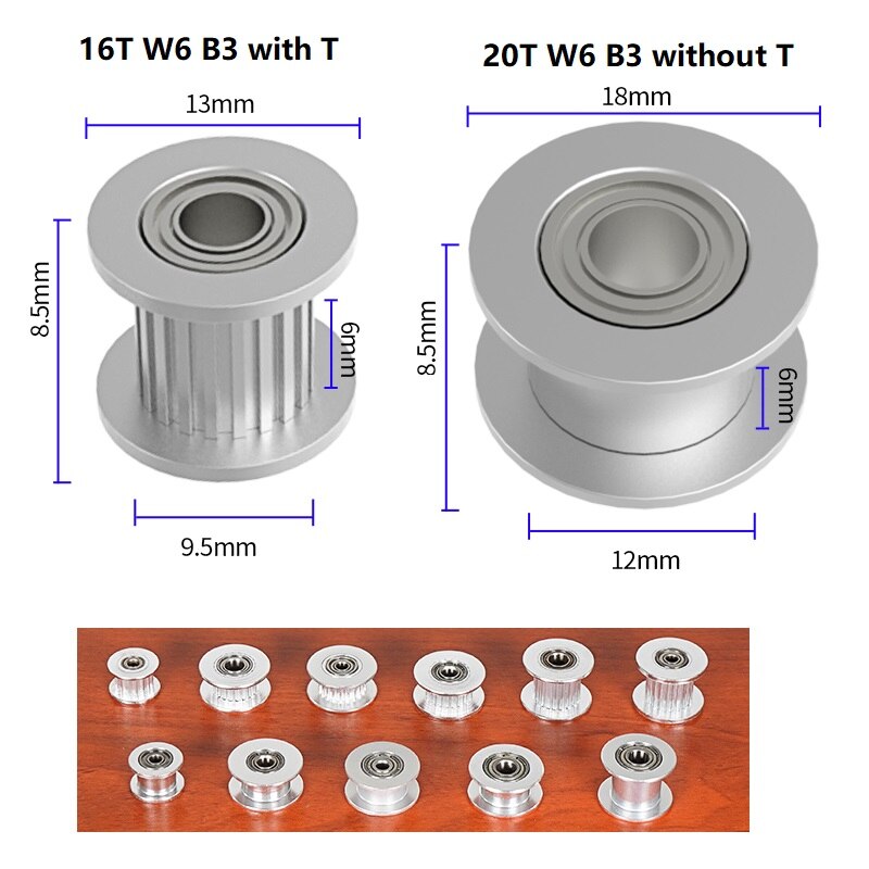 MEGA 20PCS GT2 Idler Pulley 20 Teeth 16 Teeth Bore 3mm 5mm with bearings 3D Printer Parts for 2GT Timing Belt Width 6mm 10mm