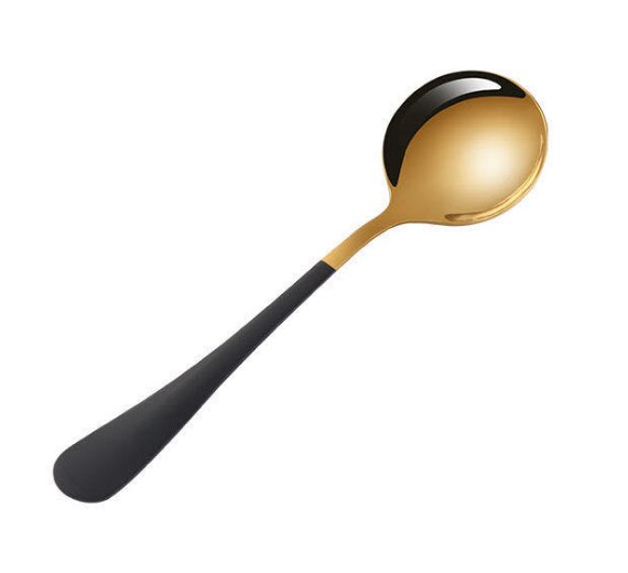 Stainless Steel Spoon Round Head Spoon Japanese Korean Coffee Spoon Household Cake Dessert Spoon: Golden Black Color