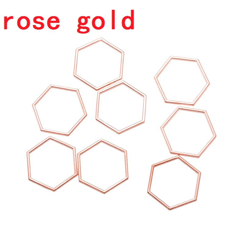 Yuenz 10Pcs 7 Kleur Mini Hexagon Charm Hollow Lijm Blank Hanger Lade Bezel Charms Diy Armband Ketting Handgemaakte Bezel mold: Rose Goud Kleur