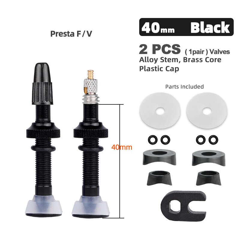 Bicicletta 1 paio 40/45/60mm Presta Valve per strada Tubeless Rim nucleo in ottone con tappo e strumento: 40mm Alloy Black B