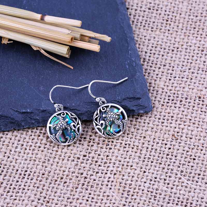 Huitan Cute Turtle Earrings Old Vintage Round Shaped Pendant Earrings Traditional Ethnic Accessories For Women