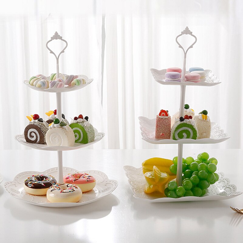 Afneembare Cake Stand Europese Stijl Ronde/Vierkante 3 Tier Gebak Cupcake Fruitschaal Serveren Dessert Houder Wedding Party Decor