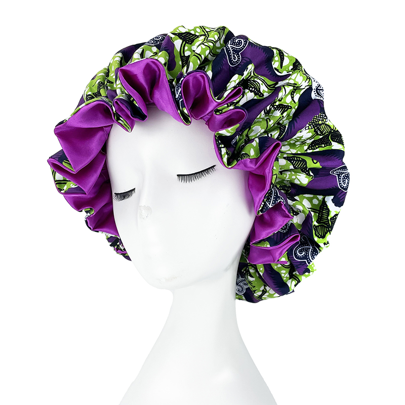 African Pattern Print Bonnet Hijabs Hat Women Night Sleep Cap Double Layer Satin Turban Extra Large Head Wear Lady Head Wrap Hat