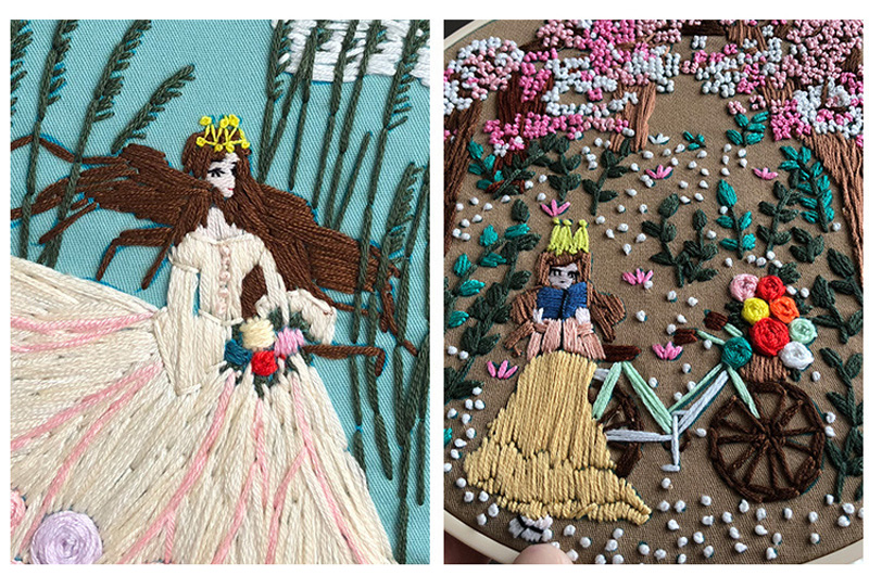 DIY Ribbon Embroidery Set for Beginner Needlework Kits Romantic cycling girl Cross Stitch Series Needle Arts Crafts Sewing Decor