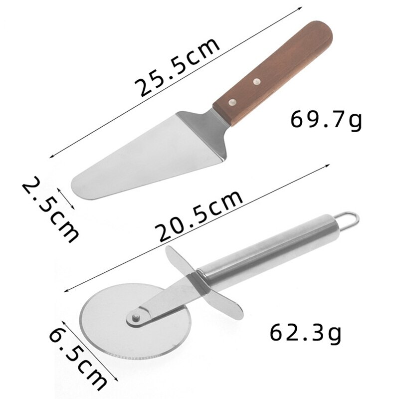 Stainless Steel Pizza Peel, 10 Inch Round Metal Pizza Peel with Wood Handle and Pizza Cutter Wheel &amp; Pizza Shovel for Serving Fo