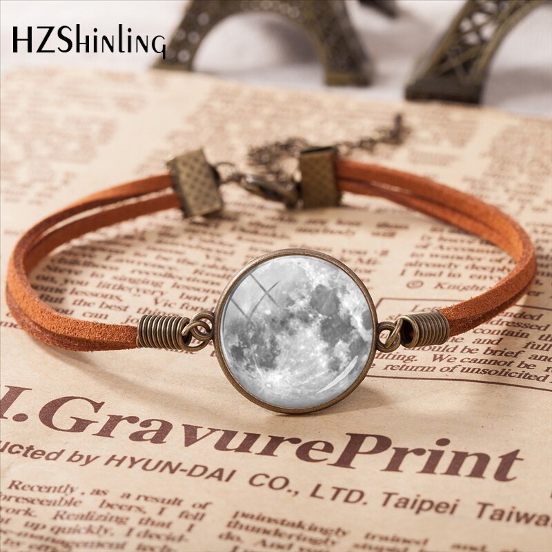 Pulsera de cuero de luna llena para mujer, pulsera de cúpula de vidrio hecha a mano, luna Lunar Eclipse, de joyería para mujer: 4