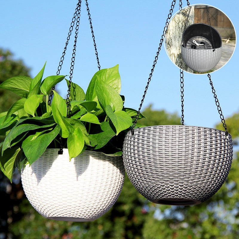 Rattan hængende kurv plast planteskole urtepotte hængende have plante opbevaring potter boligindretning bonsai holder