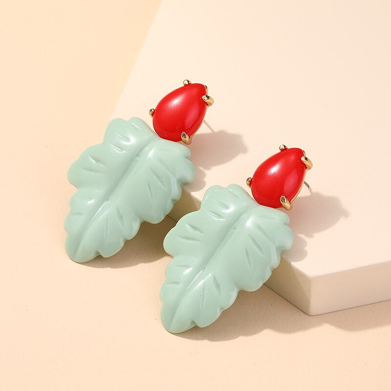 GuanLong Colorful Resin Leaf Long Earrings for Women Statement Large Acrylic Dangler Earring for Teen Girls: KE556-2