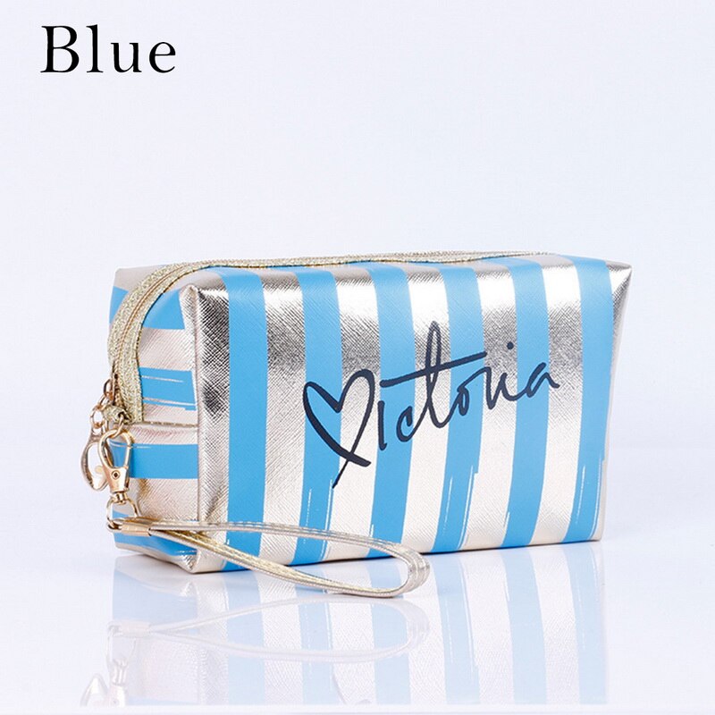 Bolsa de maquillaje para mujer, bolsa de cosméticos portátil Coreana de PU, bolsa de almacenamiento portátil de viaje impermeable, bolsa de maquillaje, neceser para mujer: blue