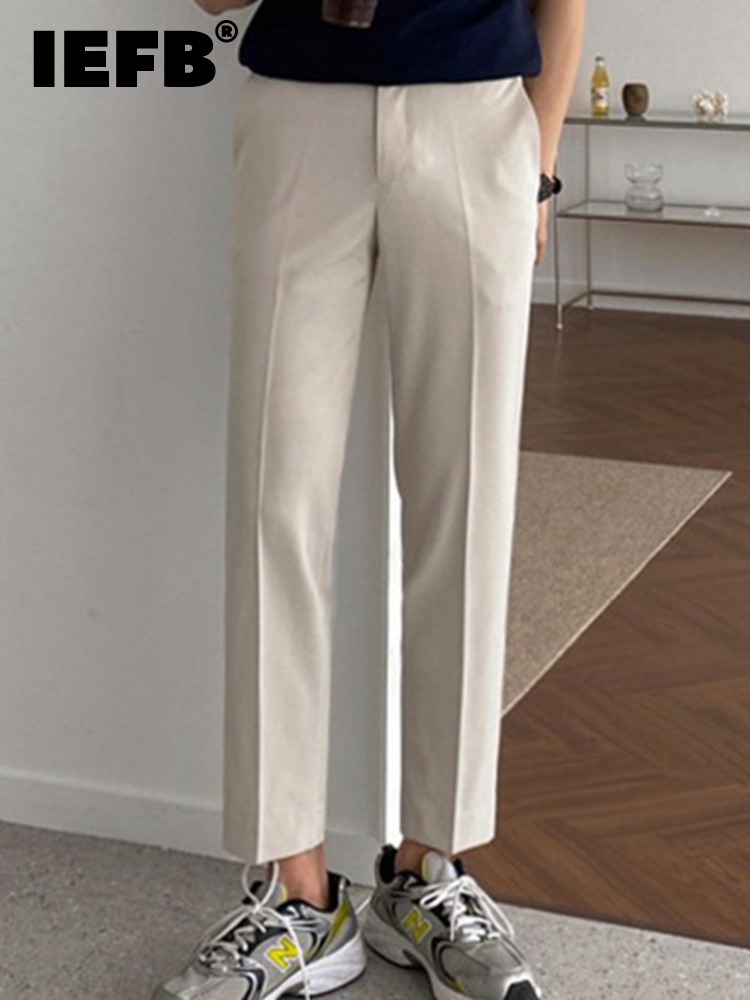 IEFB-pantalones de traje de pierna ancha para hombre, pantalón largo recto con cremallera, estilo coreano, holgado, tendencia de primavera, informal, versátil, 9A1850