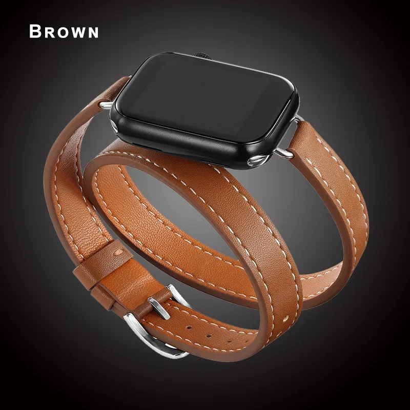 Läderarmband för apple watch-band ultra 2 49mm 40mm 41mm double tour 45mm 42mm 44mm för iwatch-serien 9 8 7 6 se 5 4 3 26 38mm