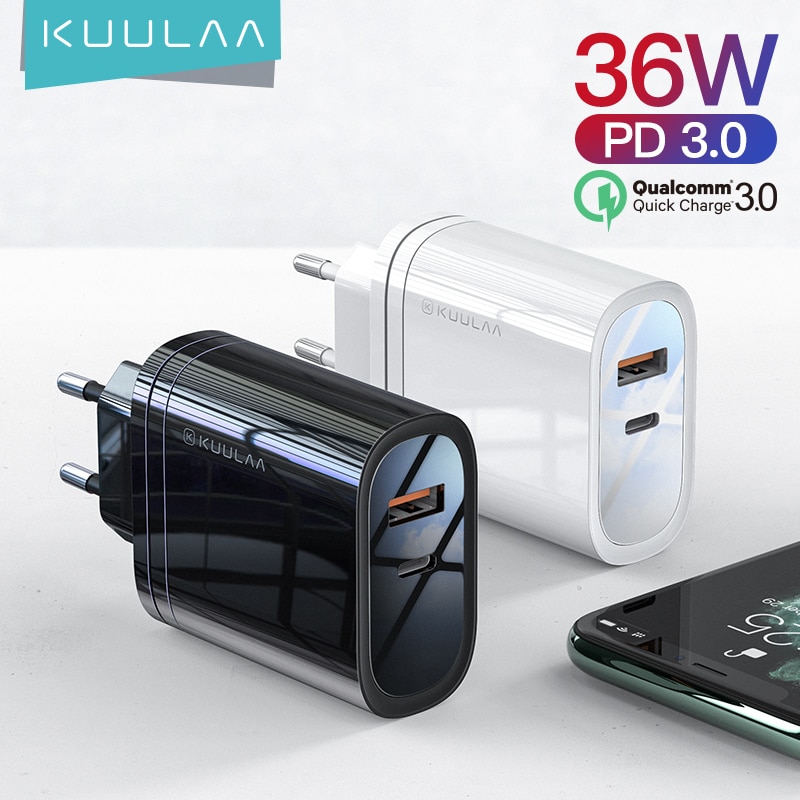 KUULAA PD caricabatterie Quick Charge 4.0 3.0 36W caricatore USB PD 3.0 caricabatterie rapido per telefono per Xiaomi Mi 9 8 iPhone X XR XS Max