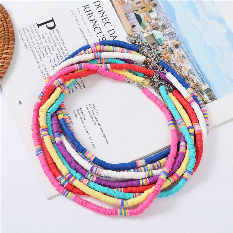 Boho Choker Necklace for Women Handmade Colorful Polymer Clay Beads Collier Necklaces Femme Jewelry Chains