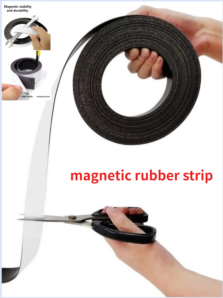 Bande magnétique auto-adhésive de 1 mètre, bande magnétique en caoutchouc, bande magnétique forte et Flexible pour réfrigérateur