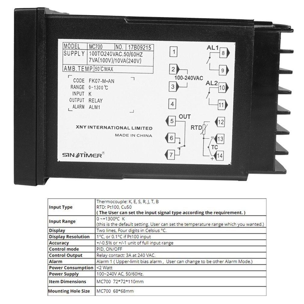 Digital PID Temperature Controller Relay Output K Thermocouple Or PT100 Input Heating Or Cooling With Alarm