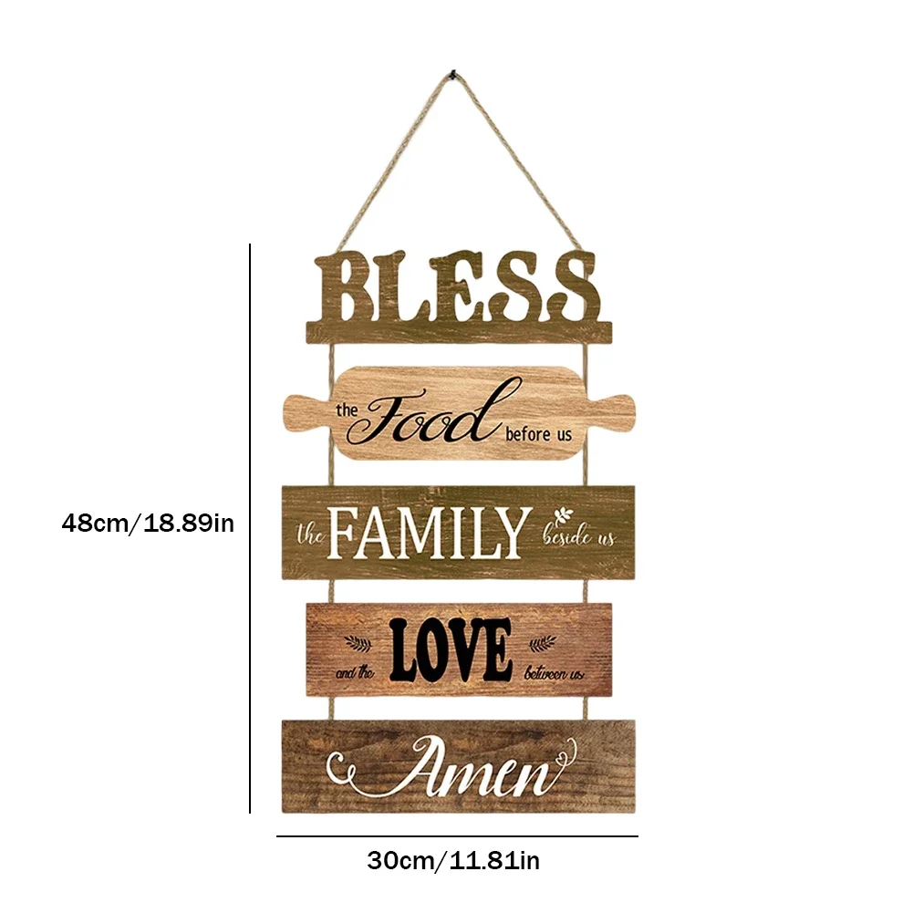 Wooden Wall Decor Art Farmhouse Kitchen Plaques Sign Rustic Bless The Food Before Us Signs for Dinning Room Living Room: Golden