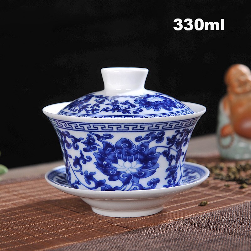 Ensemble de thé chinois Gaiwan bleu et blanc porcelaine Kung Fu ensemble de thé soupière en céramique bol à thé santé tasse à thé et soucoupe Master tasses: C2