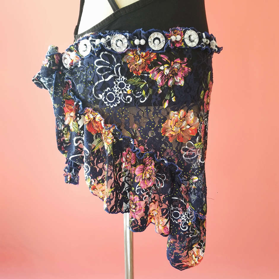 Floral Tribal Belly Dance Belt With Rhinestones Belly Dance Hip Scarf For Tribal Style: Default Title