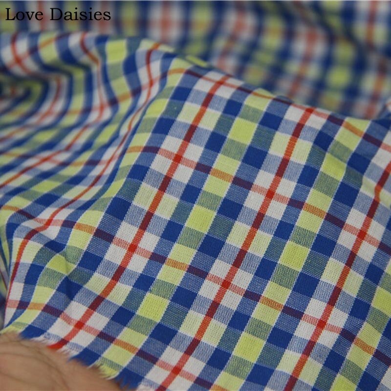 100%  kæmmet bomuldsgarn farvet grøn blå gul rød ternet tyndt fint stof til gør-det-selv sommerskjortekjole bluse hjemmetøj håndværk