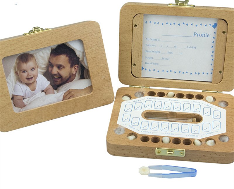 Handmade Wood Baby Milk Tooth Box Kids Teeth Storage Wooden Box Photo Frame Multifunction Save Memory Collection Birthday