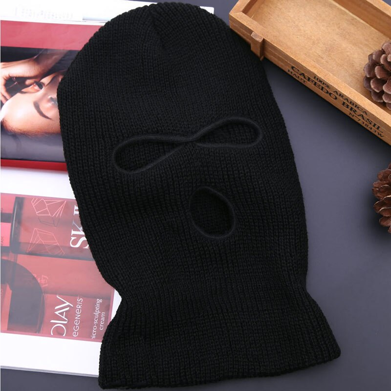 Máscara de motocicleta con 3 agujeros, pasamontañas negro, sombrero de punto, protector facial, gorro de invierno,