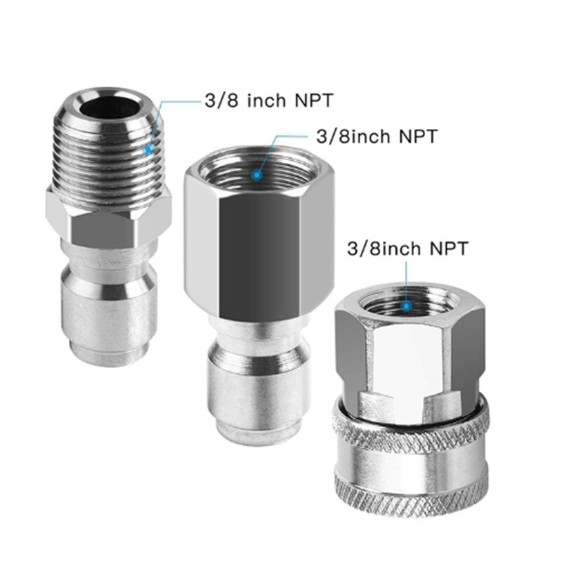 3-Piece Stainless Steel High Pressure Washer Adapter Kit NPT3/8 for 4500-7500PSI High Pressure Washer Nozzles