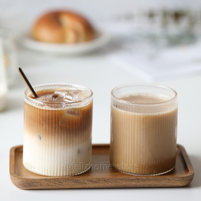 Handmade Heat-resistant glass cup Straight striped glass iced latte americano cup Japanese vertical glass water glass