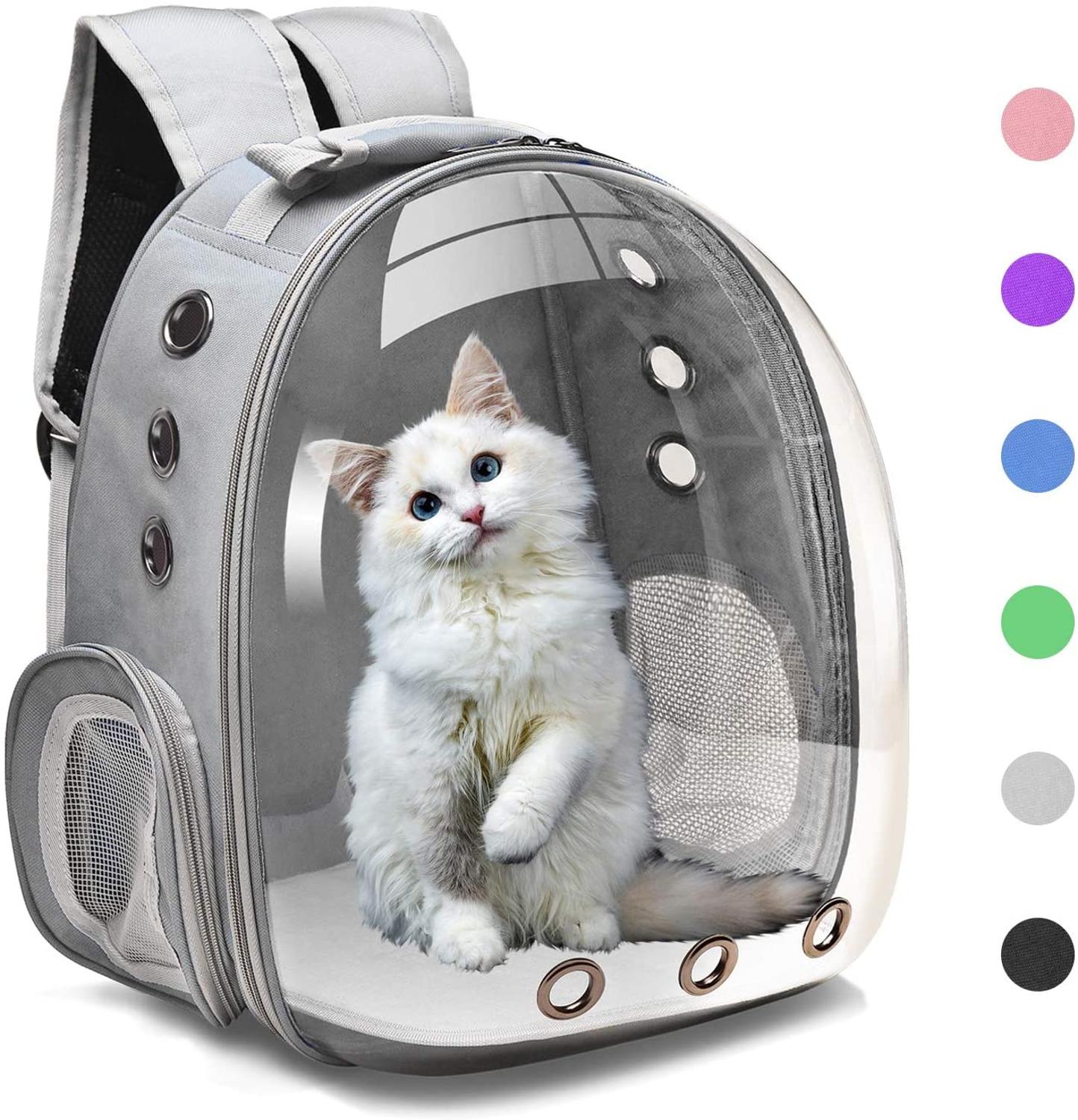 Katteholder taske kattebur transport rygsæk taske rejse kæledyr bærbar åndbar hund rygsæk gennemsigtig taske bærer til kæledyr kæledyr: Grå