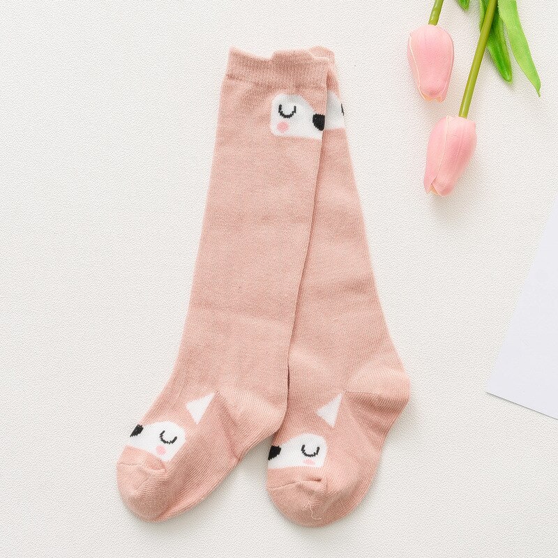 Primavera outono unisex bebê menino moda dos desenhos animados médio meias longas com orelhas de salto crianças meias joelho de algodão alto crianças meias da menina: pink