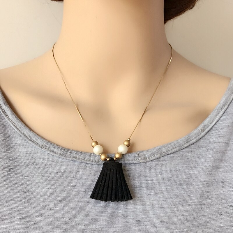 Simple Sweet Two Colors Choker Pendant Tassel Necklace