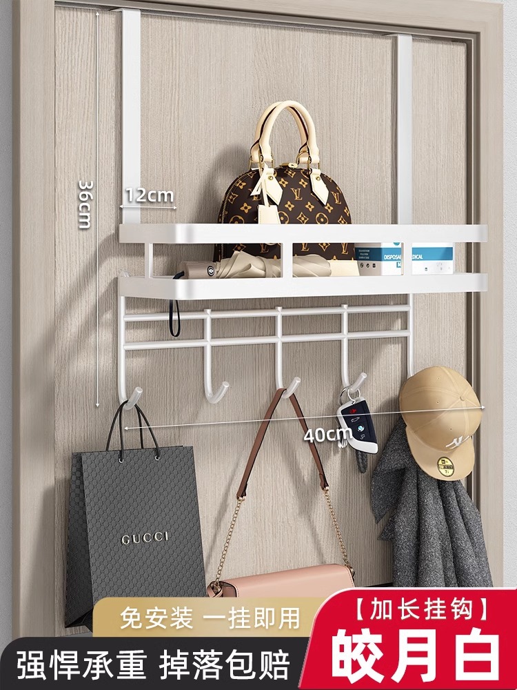 Over Deur Hangers Afneembare Installatie-Vrije Opslag Rack Multifunctionele Hoge Koolstofstalen Haak Grijze Kleding Plank Mand: Light Grey
