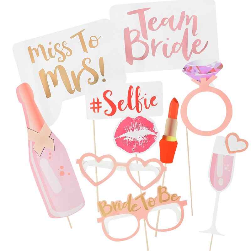 10pcs Wedding Photo Booth Props Just Married Photobooth Party Decorations Team Bride Bridal Shower Bachelorette Accessories