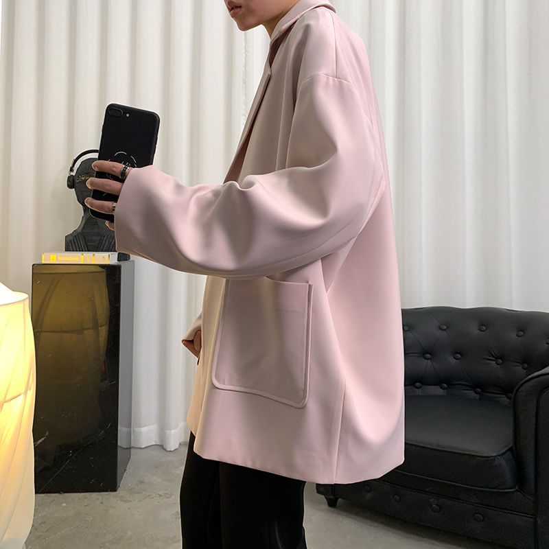 Blazer Men's Solid Color Business Casual Dress Jacket Men Society Streetwear Wild Loose Korean Suit Jacket Mens M-2XL: light pink / M