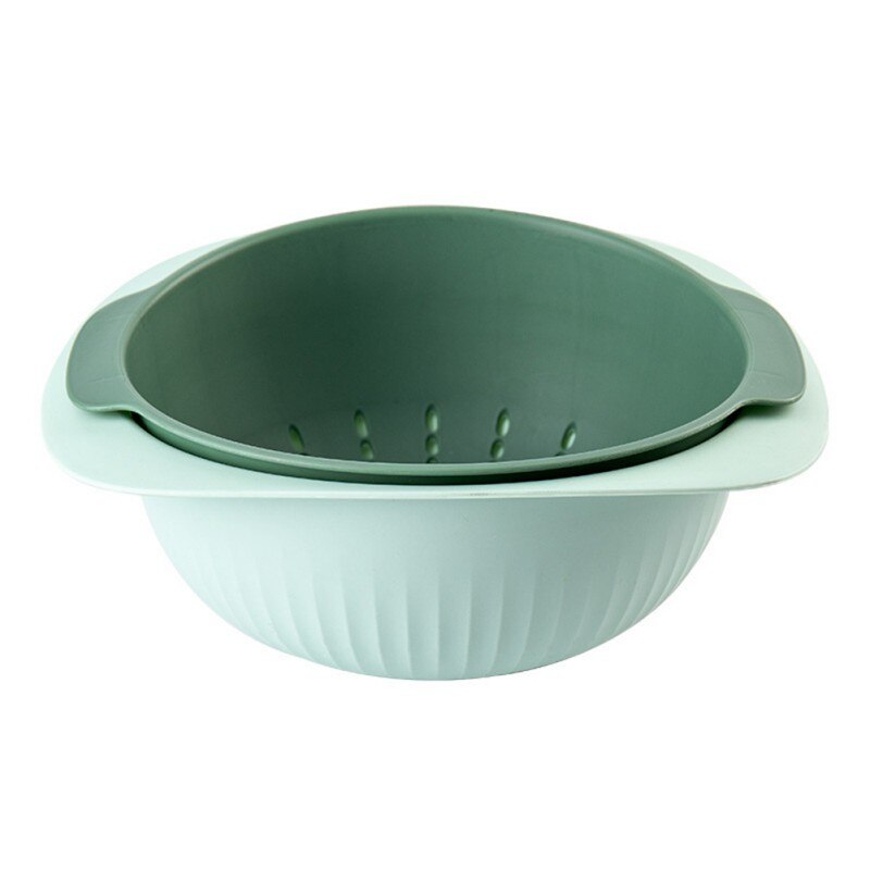 Nuttig Dubbele Afvoer Mand Kom Wassen Keuken Zeef Noedels Groenten Fruit Cadeau Fruit Keuken Gereedschap #86: GREEN