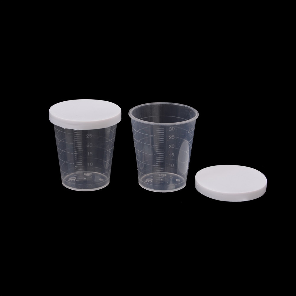 10 PCS Plastic Graduated Laboratory Lab Test Measuring 30ml Container Cups with Cap Plastic Liquid Measuring Cups