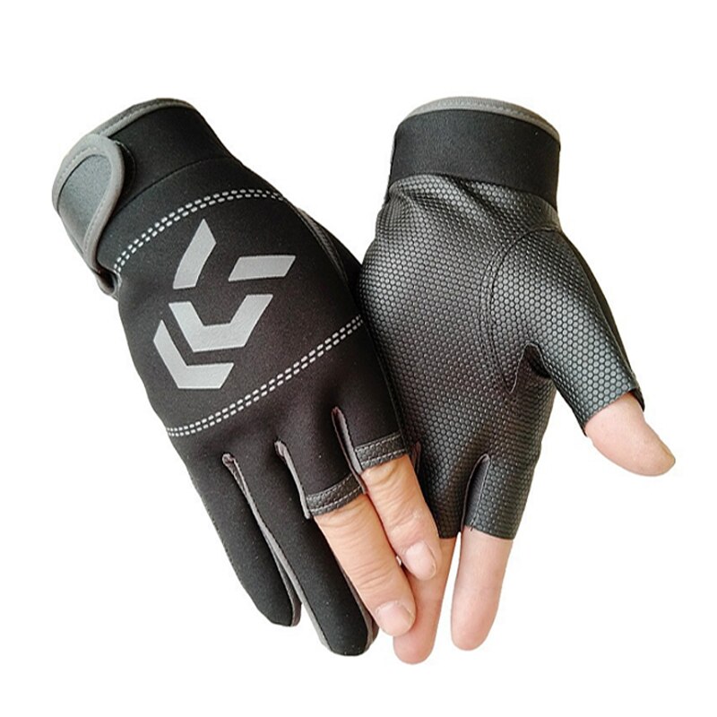 Fishing Gloves Outdoor 3 Fingers Cut Fishing Gloves Waterproof Fishing Accessories Carp Fishing Accessories: black