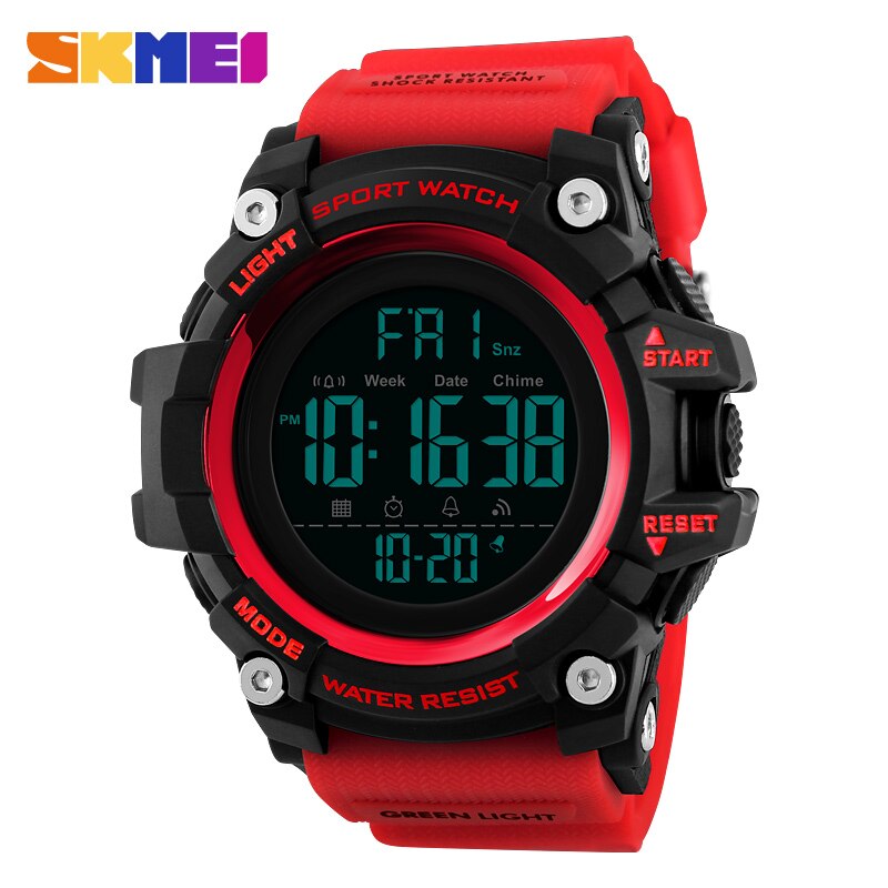 Skmei Shockproof 2 Tijd Sport Horloge Stopwatch Count Down Heren Digitale Horloges Waterdicht Zachte Klok Voor Mannelijke Reloj Hombre 1384: Red