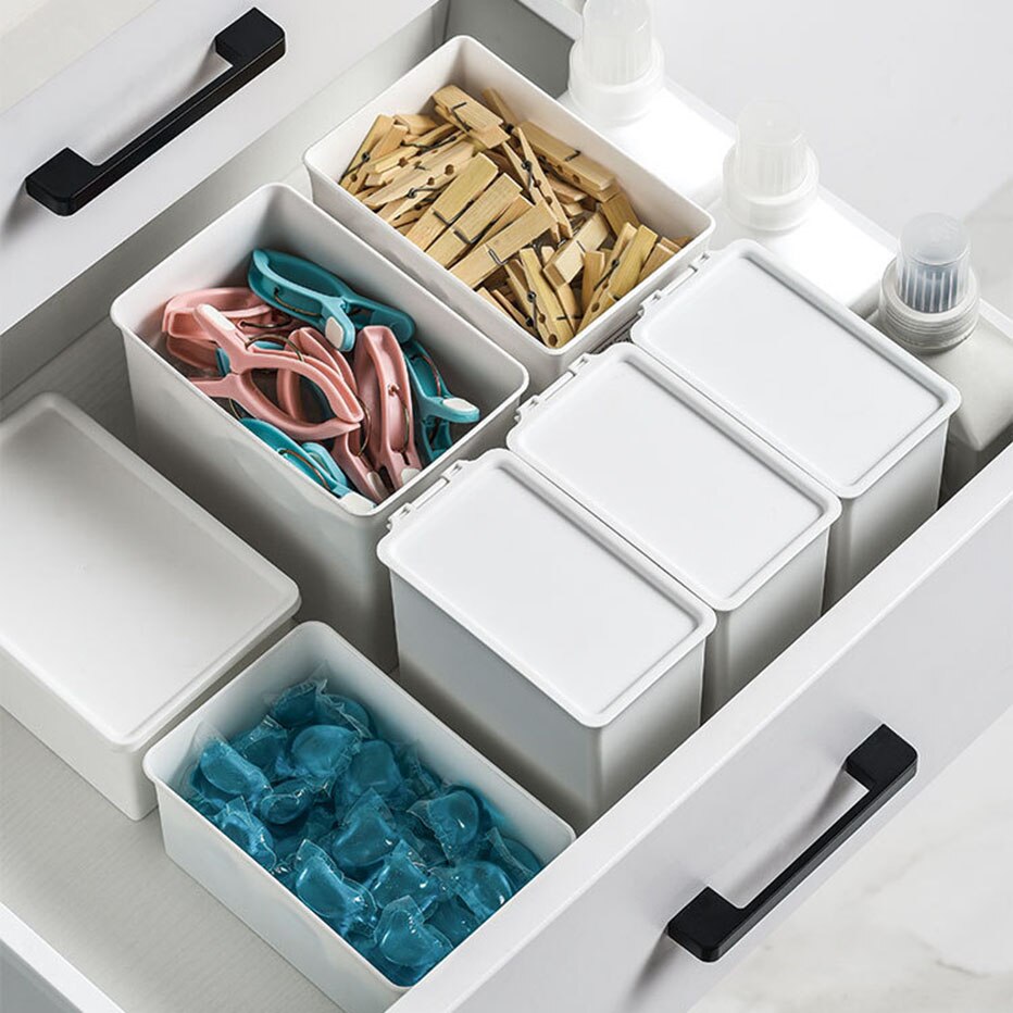 Laundry Room Storage Box Scent Booster Laundry Beads Powder Container Clothes Clips Case with Lid Organizer Box