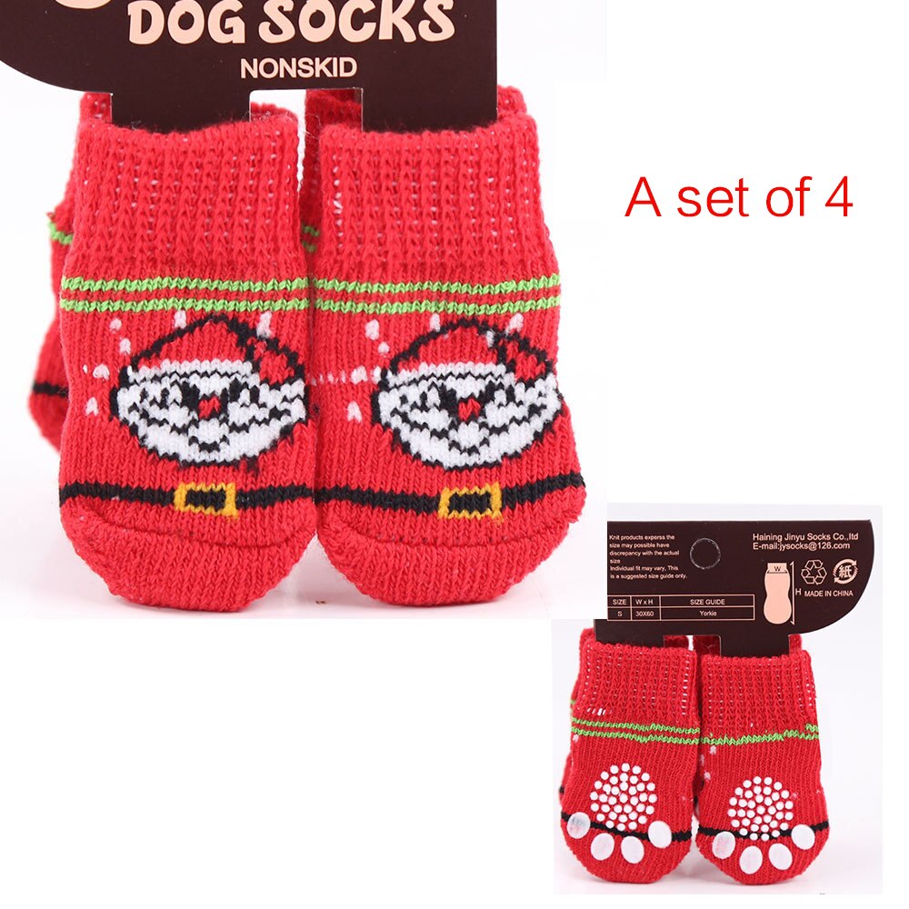4Pcs Cute Cartoon Pet Socks Dogs Pet Knits Socks Anti Slip Skid Bottom Warm Puppy Shoes Are Soft And Breathable: E / S