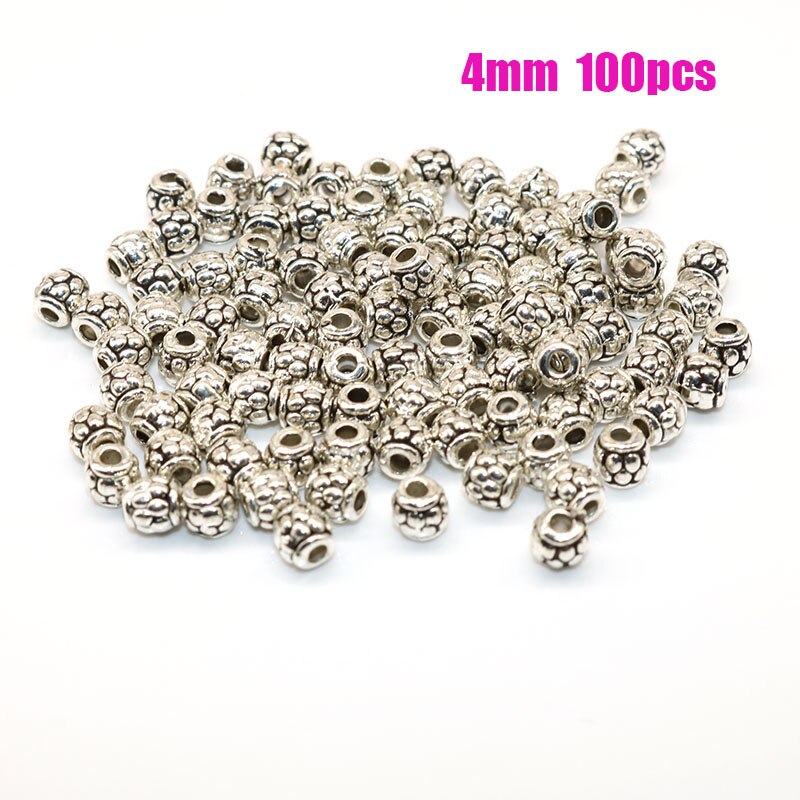 4MM 100pcs Zilver Tibetaans Zilveren Kralen plated losse Kralen Spacer Kralen Handgemaakte Fit Voor charm Sieraden Maken: Default Title