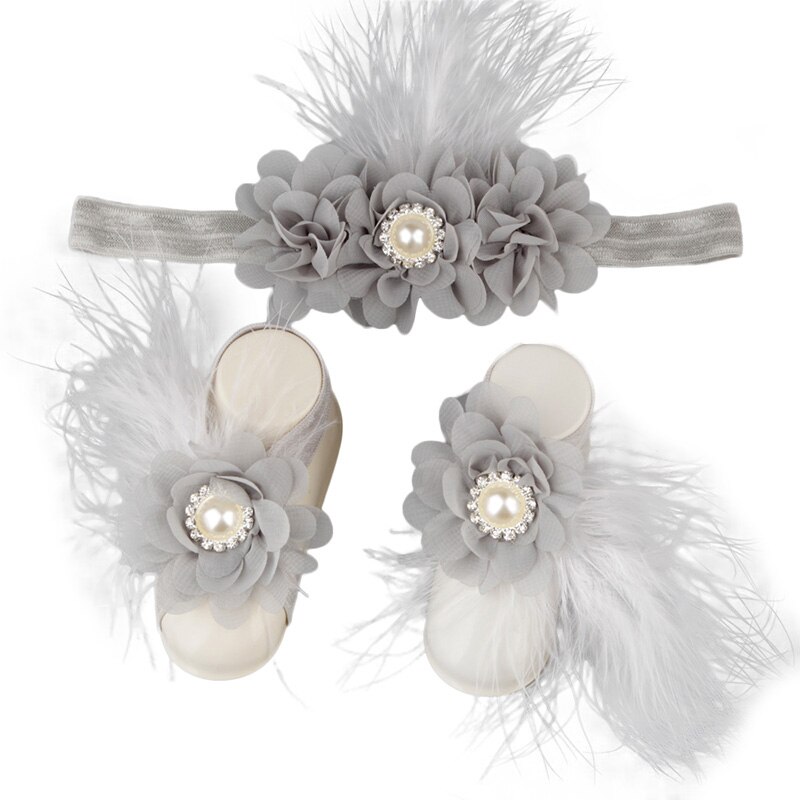 Baby Meisjes Bloem Sandaal Hoofdband Elastische Haarband & Peuter Barefoot Sandalen 1 Paar Baby Photo Prop Set: 1
