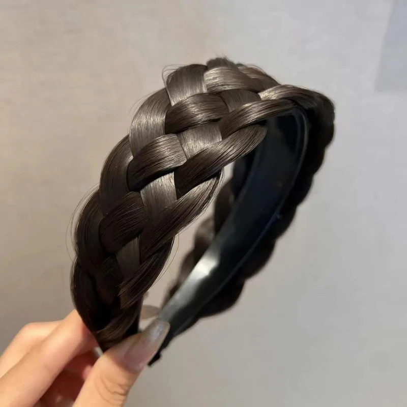 Diademas de peluca de giro ancho para mujer, trenzas anchas de espina de pescado, diademas hechas a mano, aro para la cabeza, accesorios para el cabello,: Azul cielo