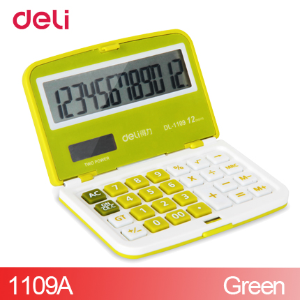 Deli solar mini pocket calculator voor school kantoor berekenen supply leuke opvouwbare rekenmachine multifunctionele: 1109-green