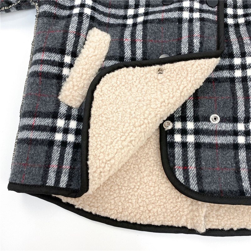 Winter boys plus velvet thicken plaid jackets Korean fleece lapel collar double breasted warm coat for toddler kids