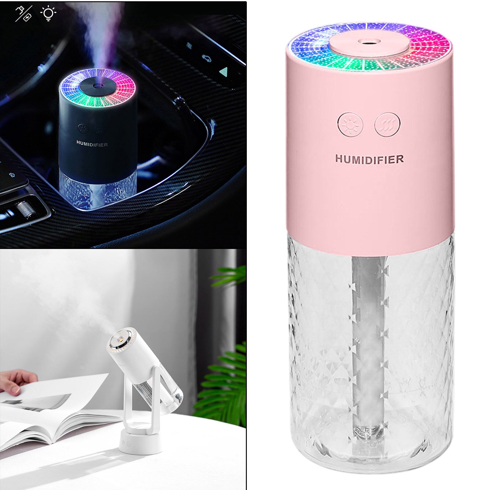 Mini Luchtbevochtiger Whisper 500Mah Usb Bureau Luchtbevochtiger Met Led Licht Kleine Draadloze Luchtbevochtiger Voor Indoor Auto Kantoor: Pink 