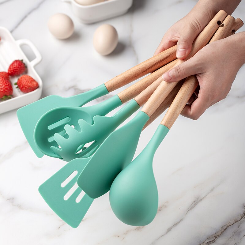 12Piece Silicone Cooking Kitchen Utensils Set Nylon Utensils Stainless Steel Cooking Utensil Set