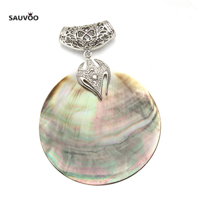 Sauvoo 1pc Retro Big Oval Shell Pendants with Silver Color Filigree Tube Hole Necklace Jewelry DIY Making Findings F1151