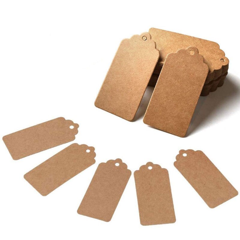 100 st 2*4cm lager kraftpapper hängetiketter bokmärke bröllop jul pilgrimsmussla etikett tomt bagage event & festtillbehör