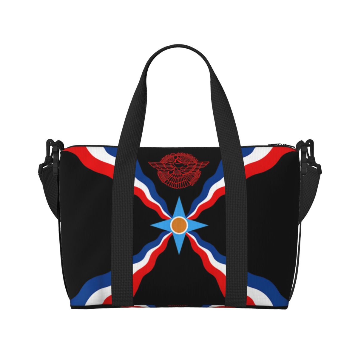 Custom Large Syriac Suryoyo Flag Logo Tote Bag for Women Aramean Assyria Shoulder Shopping Gym Beach Travel Bag